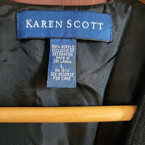 Womens L Karen Scott Black Embroidered Applique Cabincore Cottagecore Vest - Picture 3 of 8